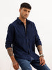Textured Slim Fit Full Sleeve T-Shirt | Navy Blue