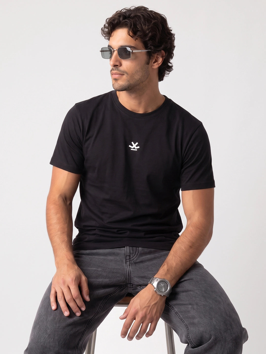 Regular Fit Placement Printed T-Shirt | Black