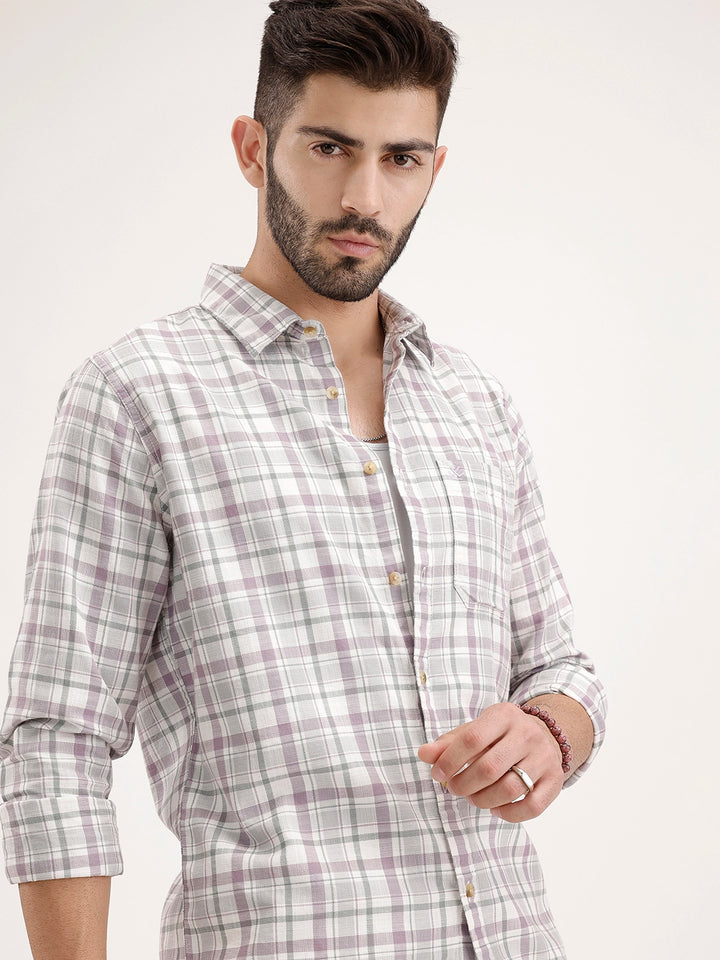Regular Fit Checkered Shirt | Purple