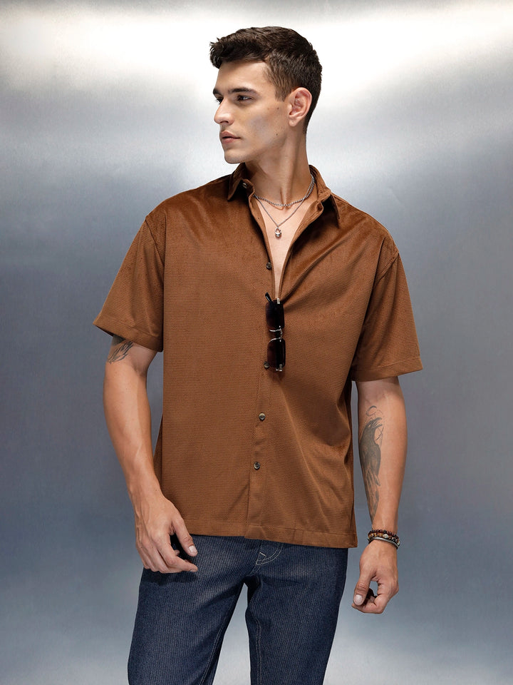 Textured Classic Men’s Oversized Fit Shirt | Khaki
