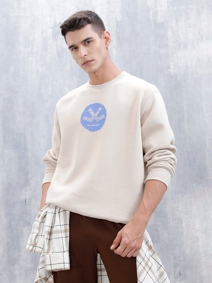 Wrogn Comfort Fit Graphic Sweatshirt For Men | Beige