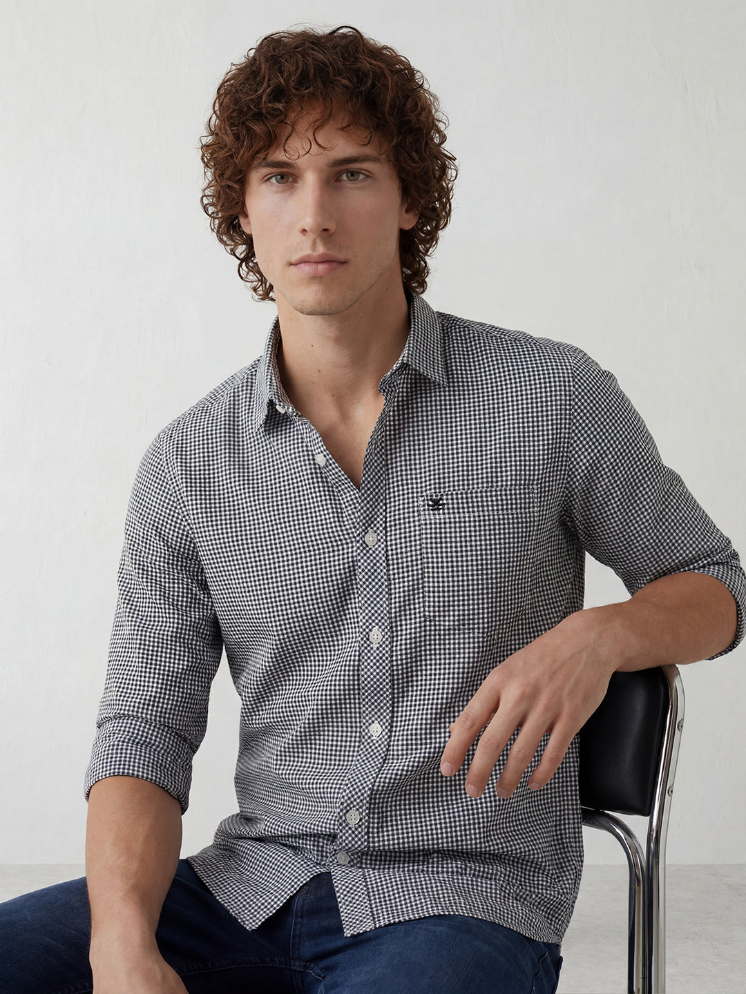 Slim Fit Gingham Checkered Shirt | Dark Blue