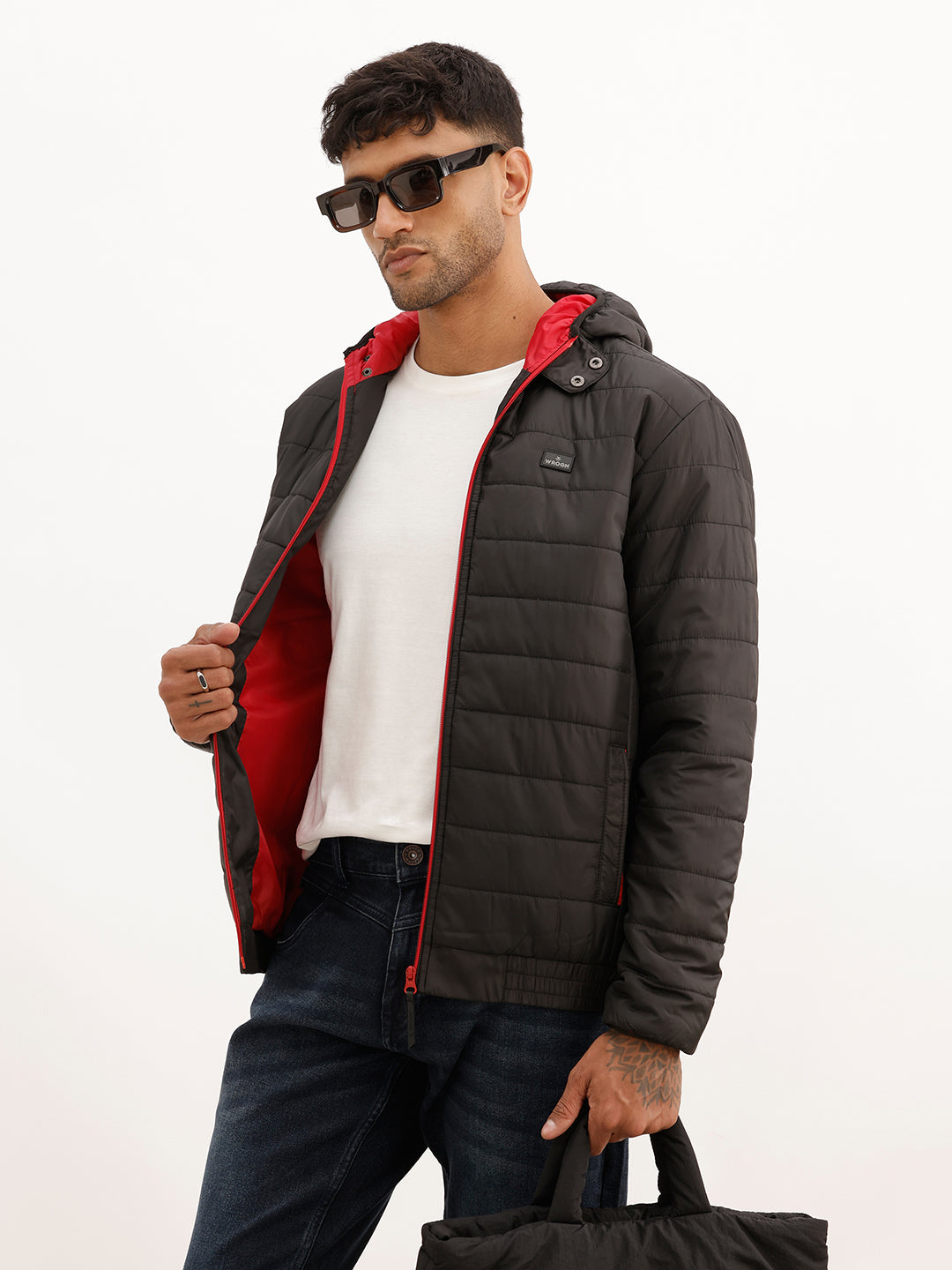 Solid Regular Fit Puffer Jacket | Black