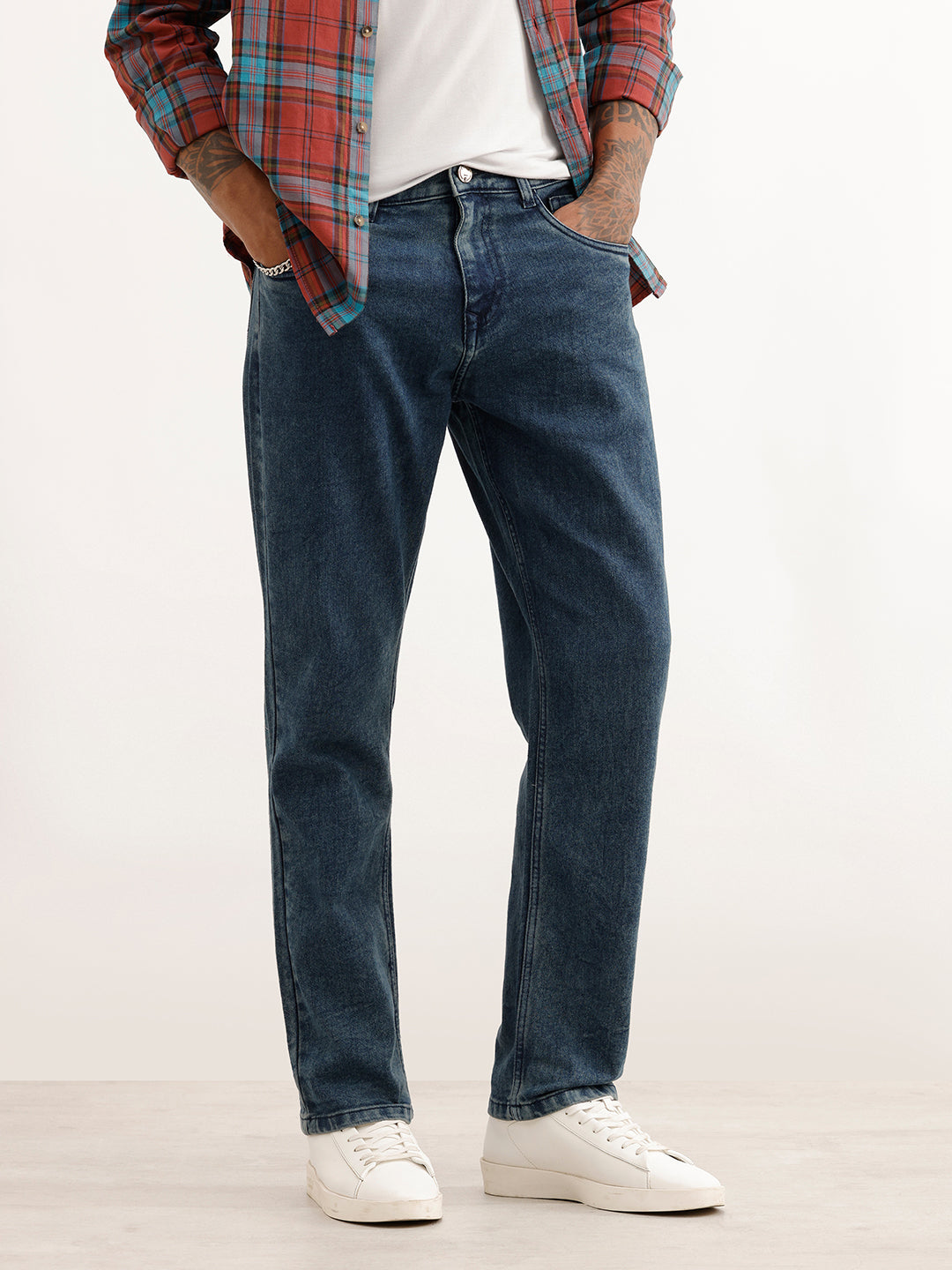 Relaxed Fit Faded Denim Jeans | Blue