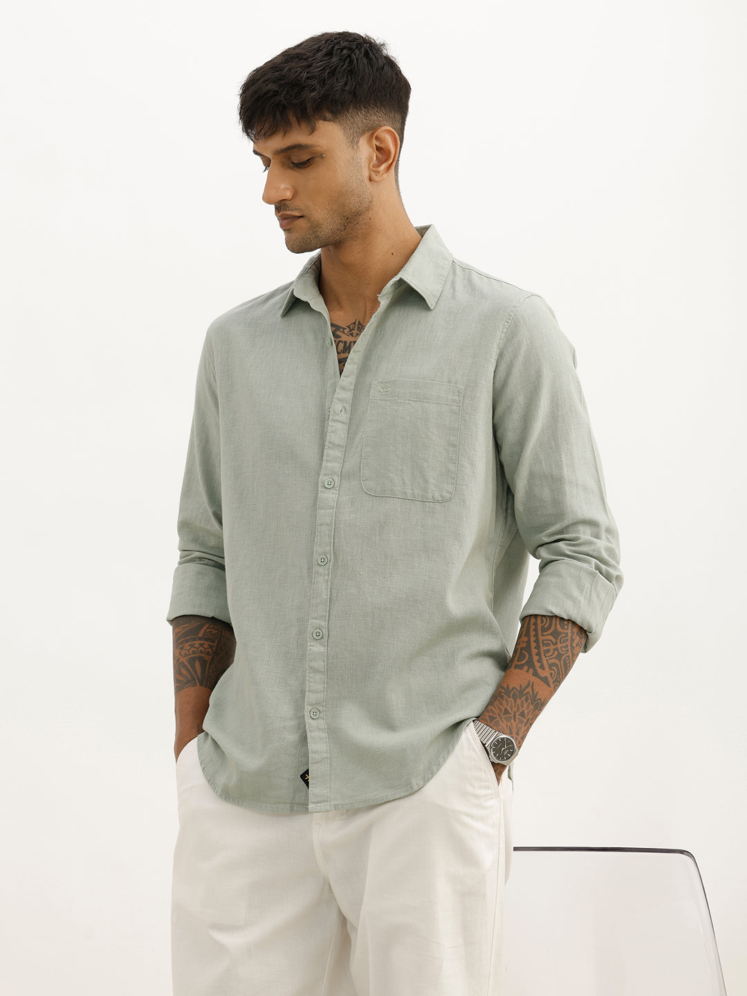 Solid Slim Fit Full Sleeve Shirt | Olive