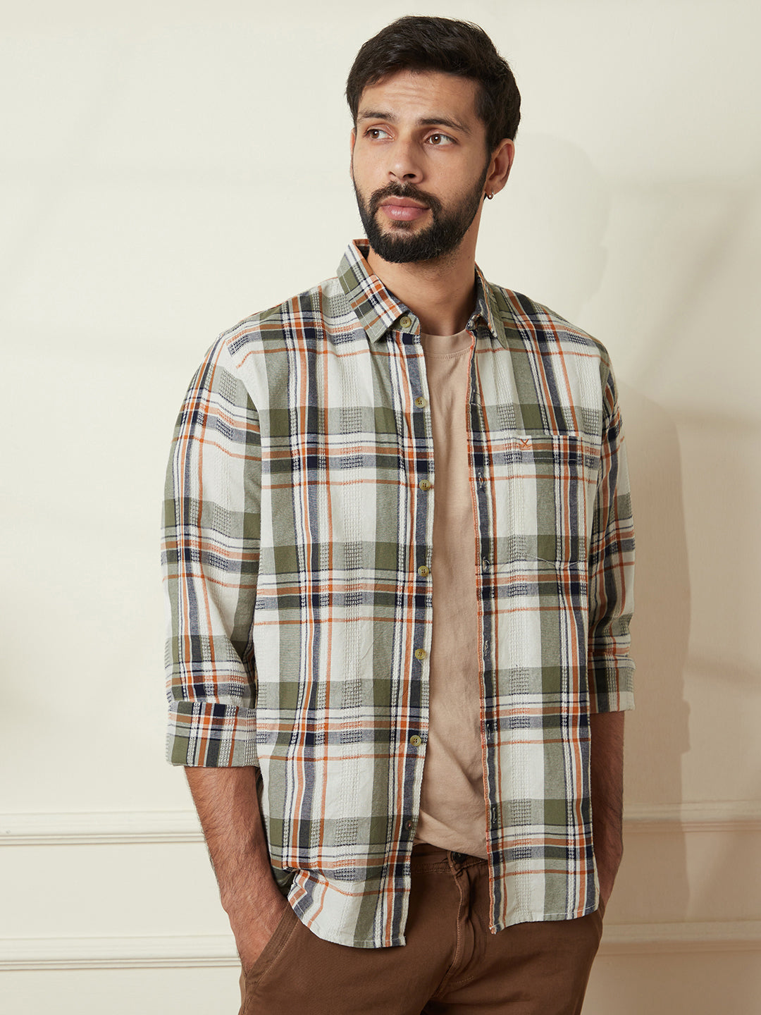 Slim Fit Green Waffle Shirt