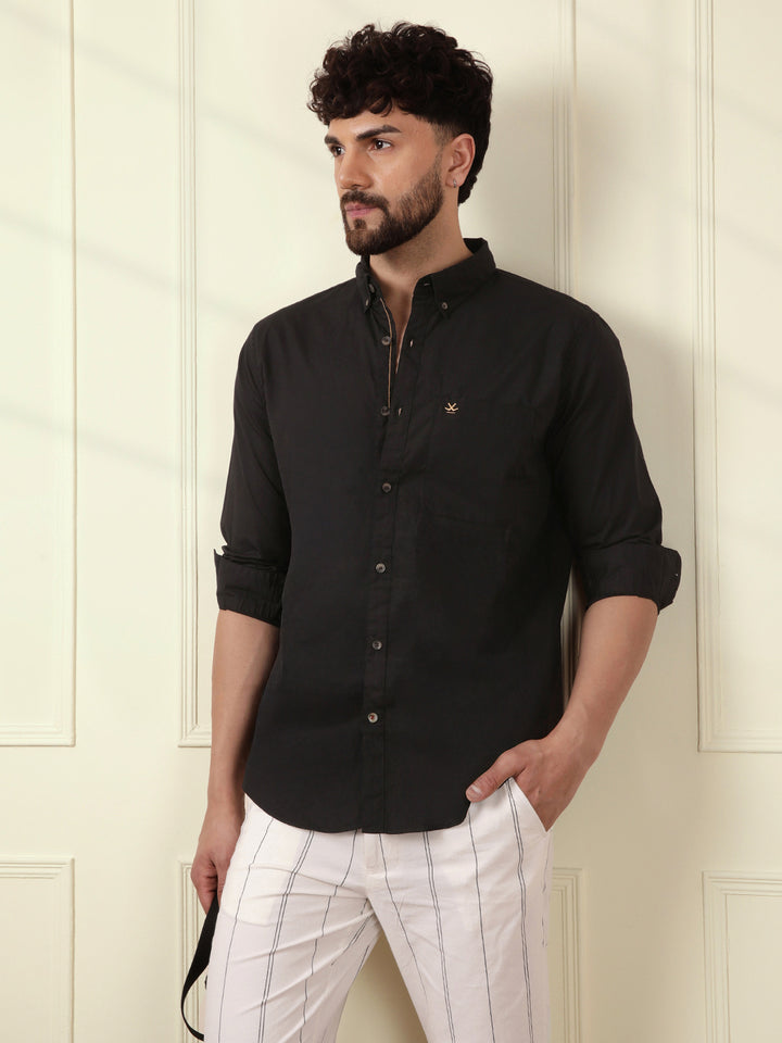 Solid Cotton Blend Shirt | Black