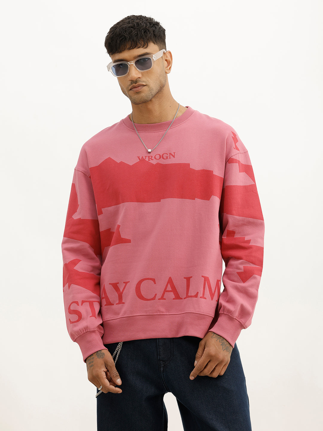 Oversized Placement Printed Sweatshirt | Beige