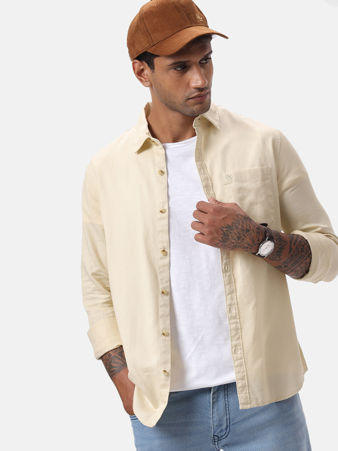 Beige Solid Basic Shirt