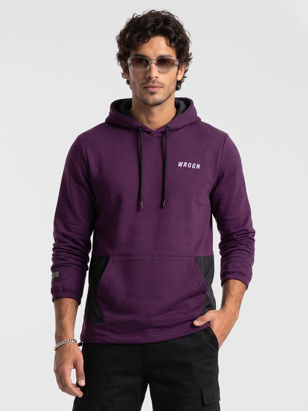 Placement Printed Hooded Sweatshirt | Purple | WNSS7349