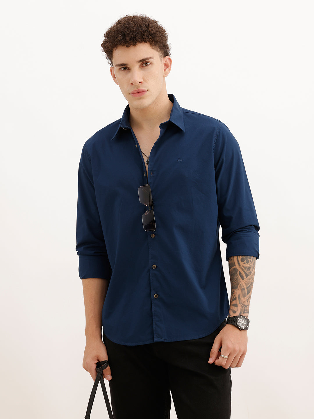 Solid Slim Fit Full Sleeve Shirt | Navy Blue | WSH02FSSL0173S