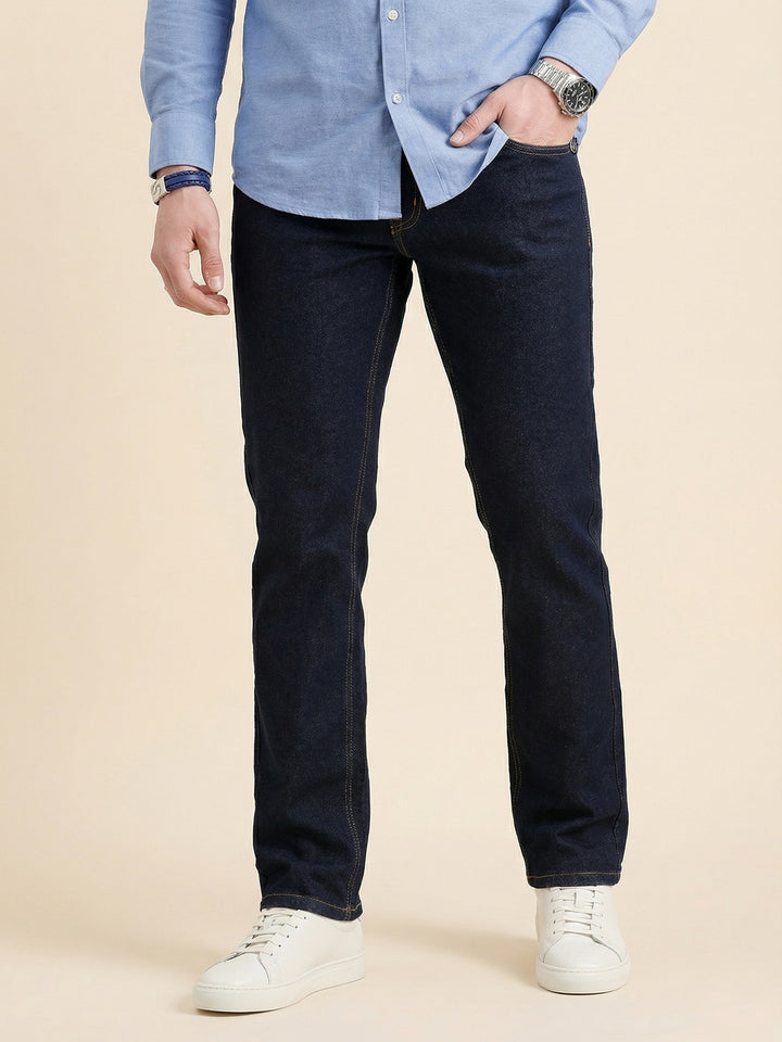 Solid Straight Fit Denim Jeans | Dark Blue