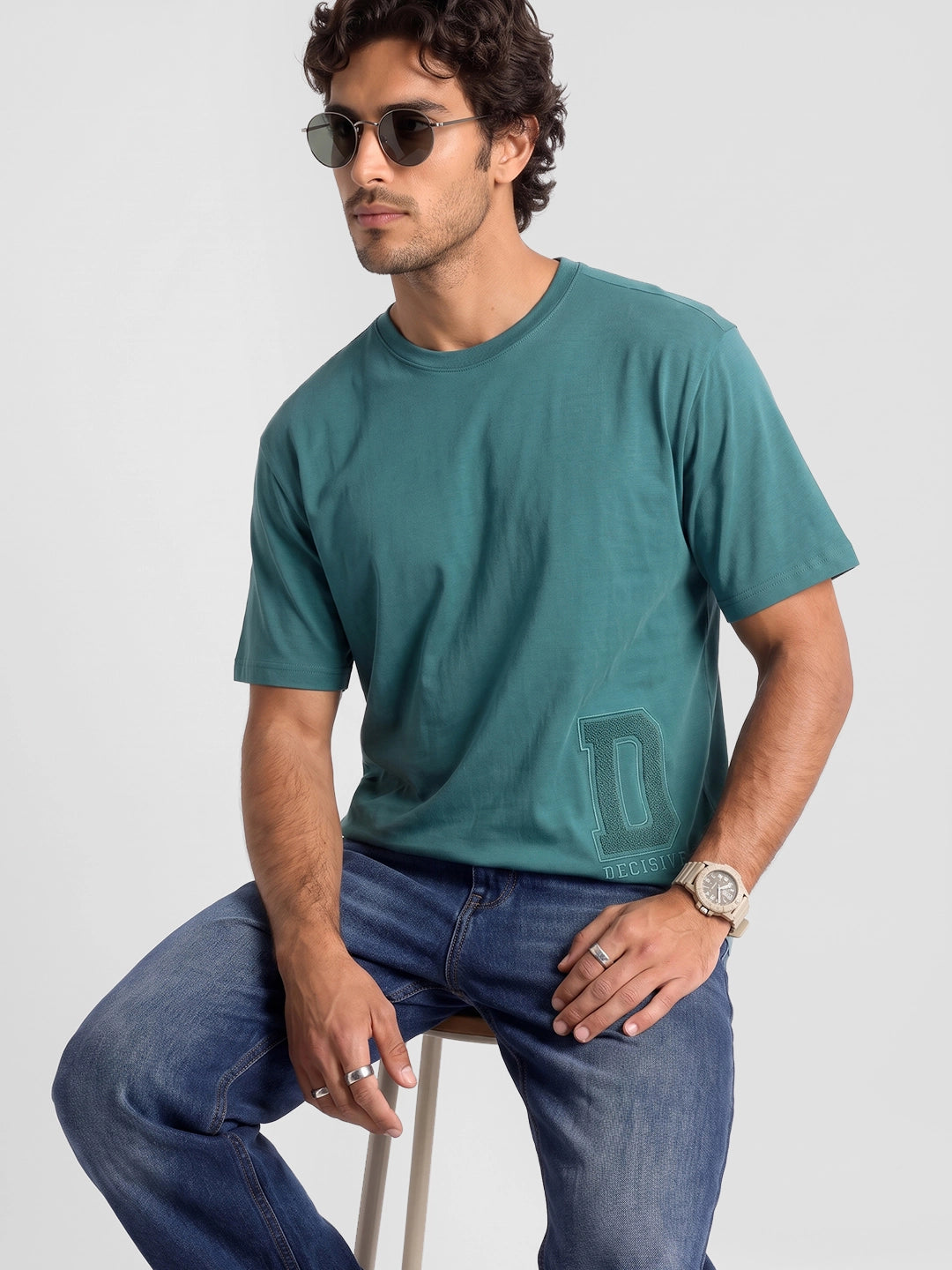 Classic Embroidered Patch Detail T-Shirt | Purple