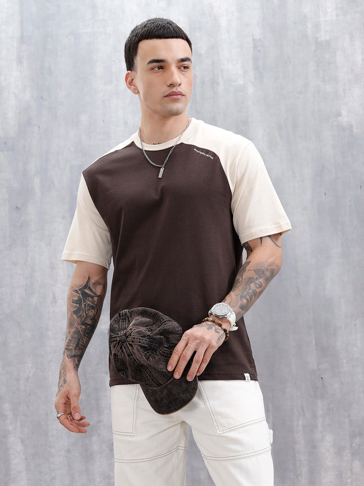 Wrogn Men's Casual Colorblocked T-Shirt  | Dark Brown