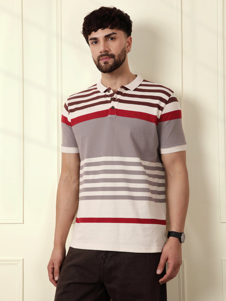 Yard Dyed Stripes Polo T-Shirt | Rust