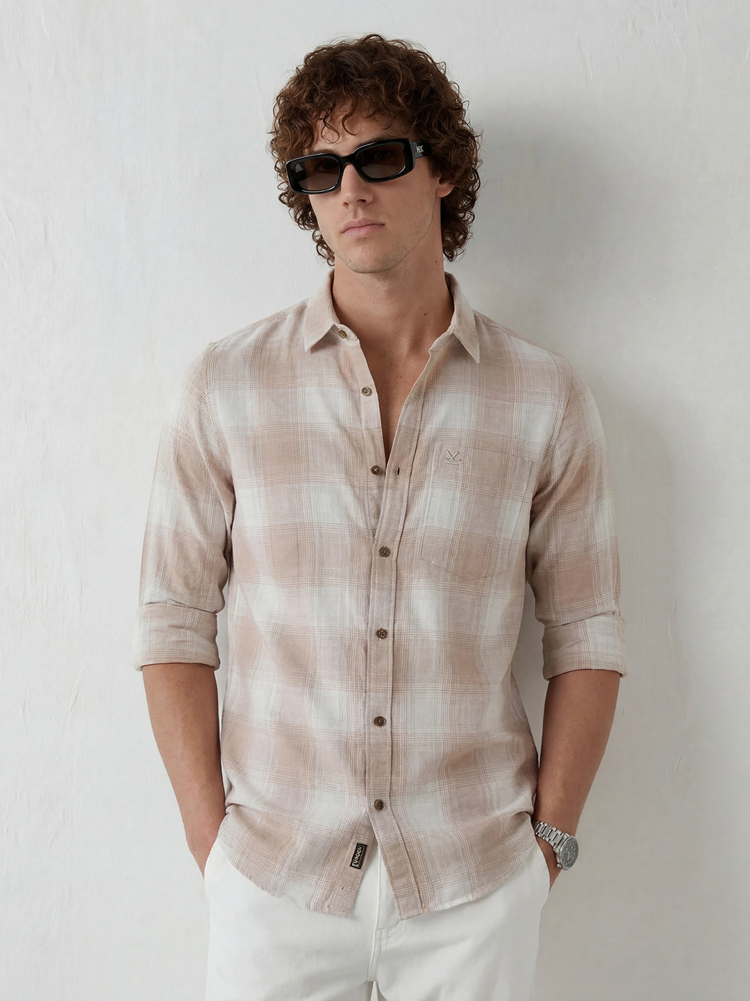 Classic Regular Fit Checkered Shirt | Beige