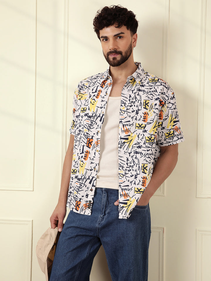 Textured Light Weight AOP Shirt | Off White