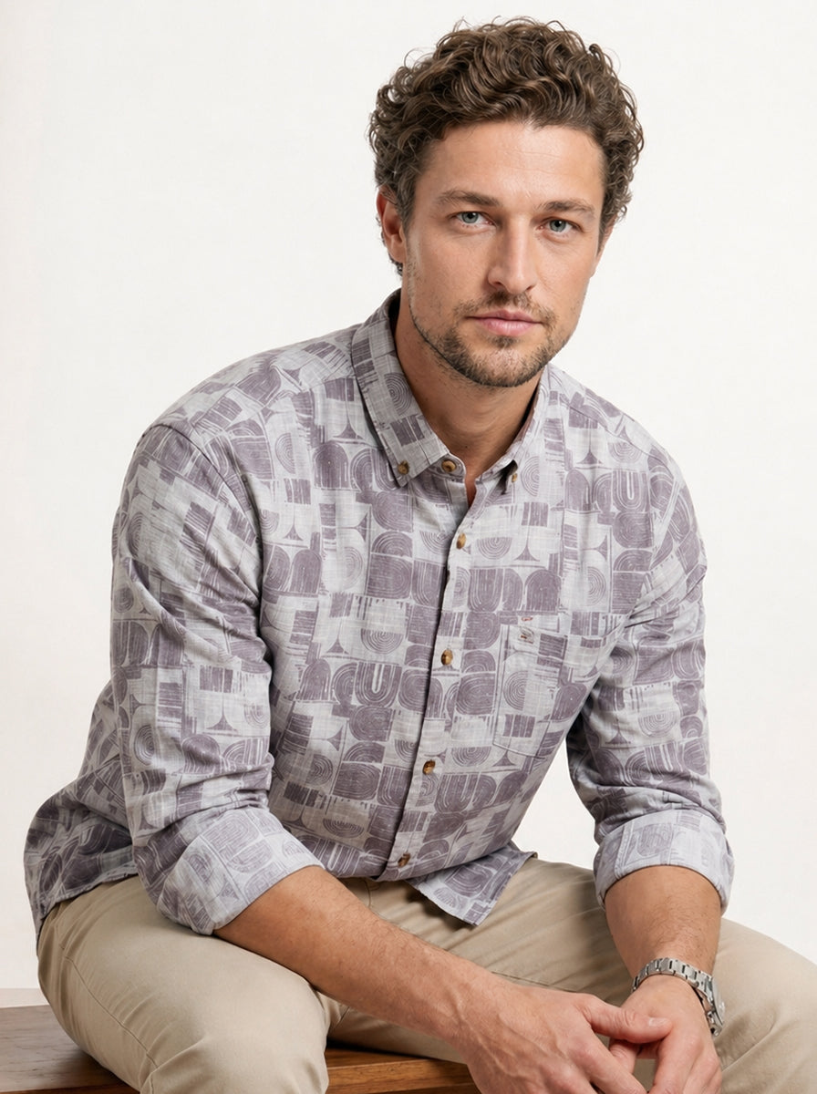 Slim Fit AOP Full Sleeve Shirt | Purple