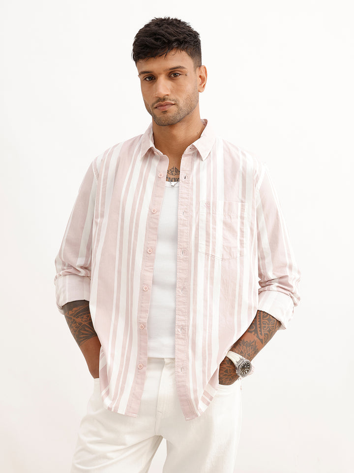 Regular Fit Striped Full Sleeve Shirt | Pink