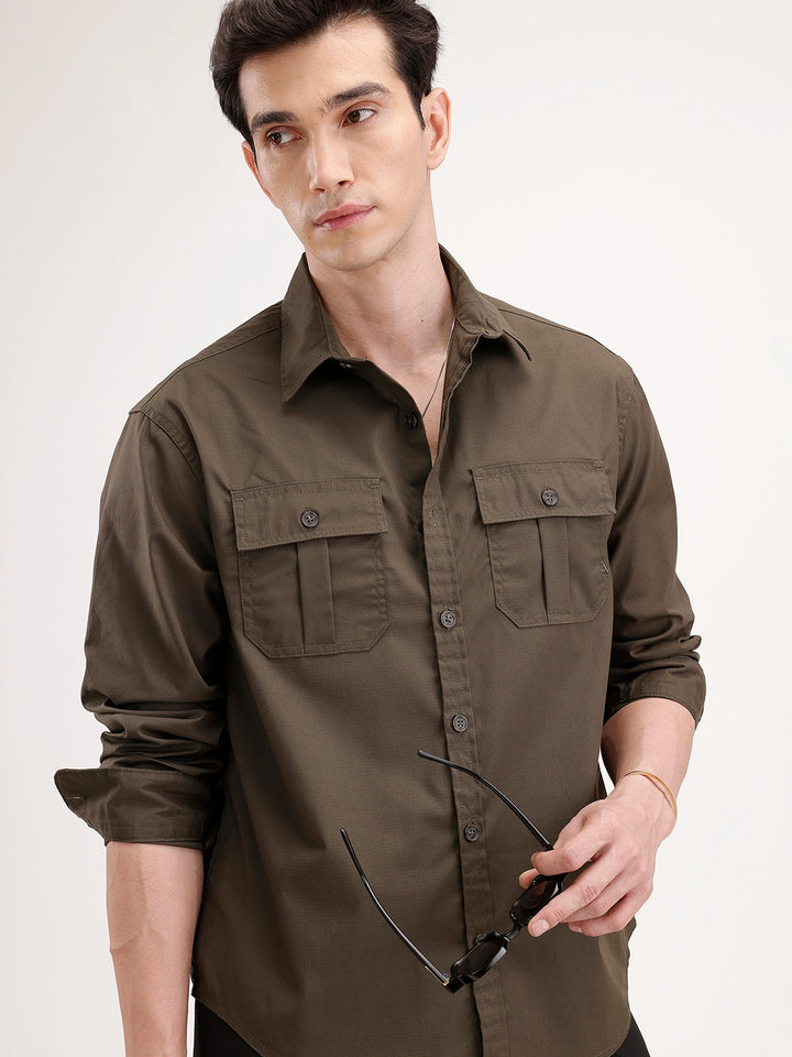 Comfort Fit Double Pocket Shirt | Olive