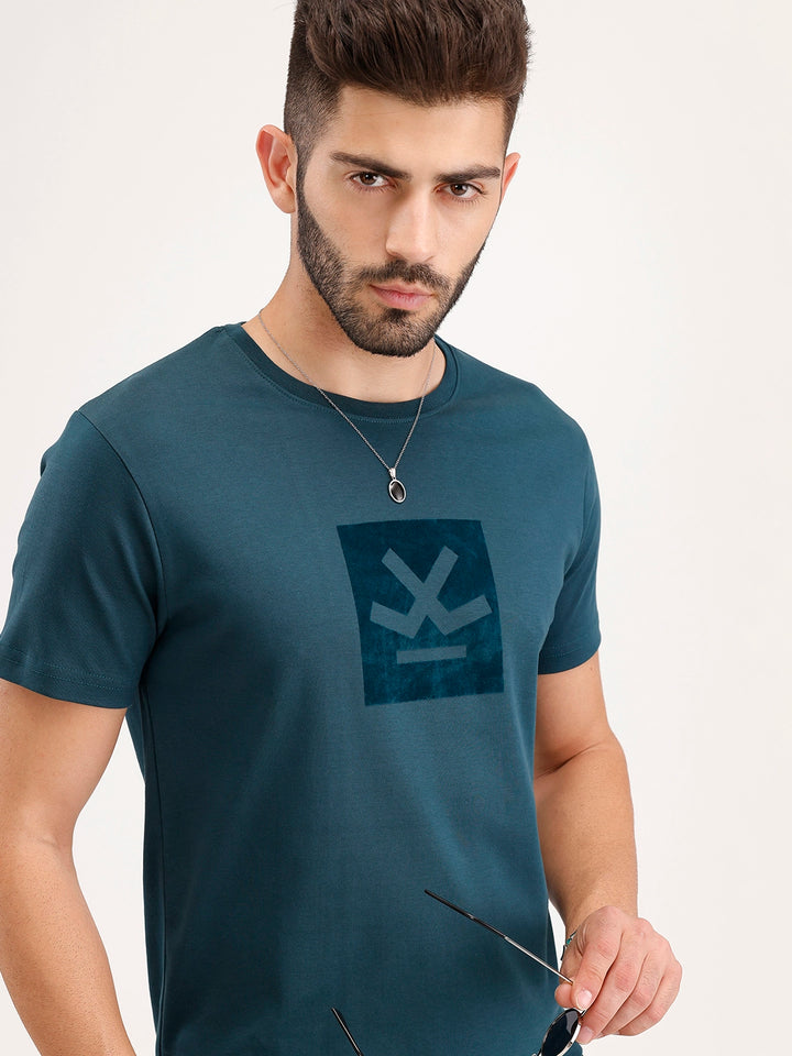 Slim Fit Flock Printed T-Shirt | Teal