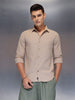 Men's textured full sleeve shirt with subtle pattern | Beige