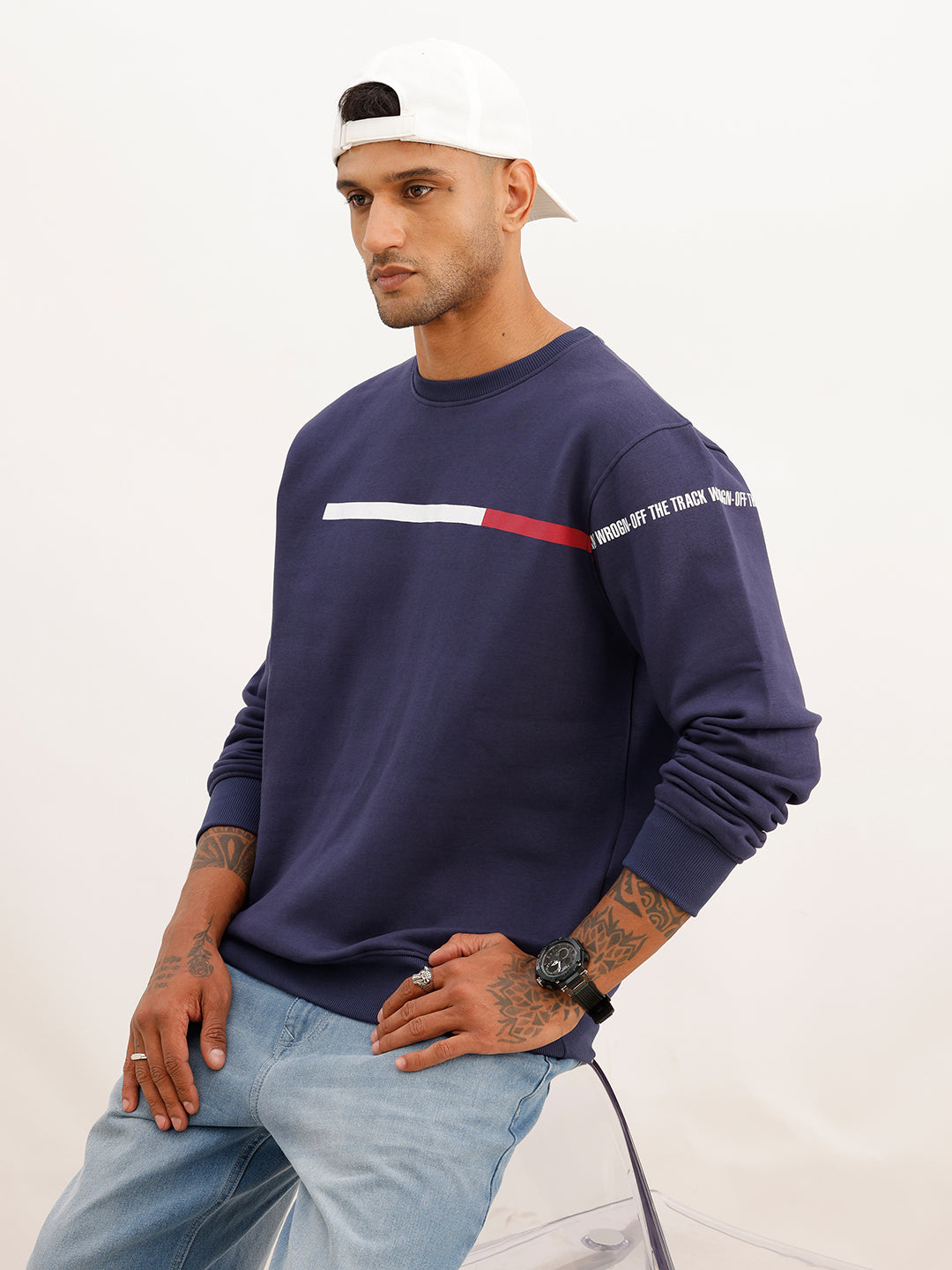 Slim Fit Placement Printed Sweatshirt | Navy Blue