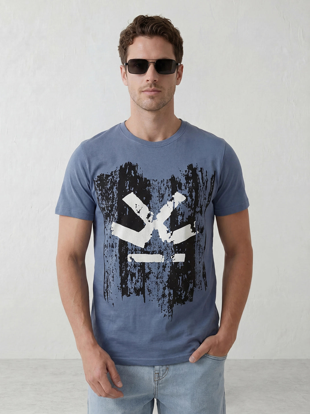 Slim Fit Placement Printed T-Shirt | Blue