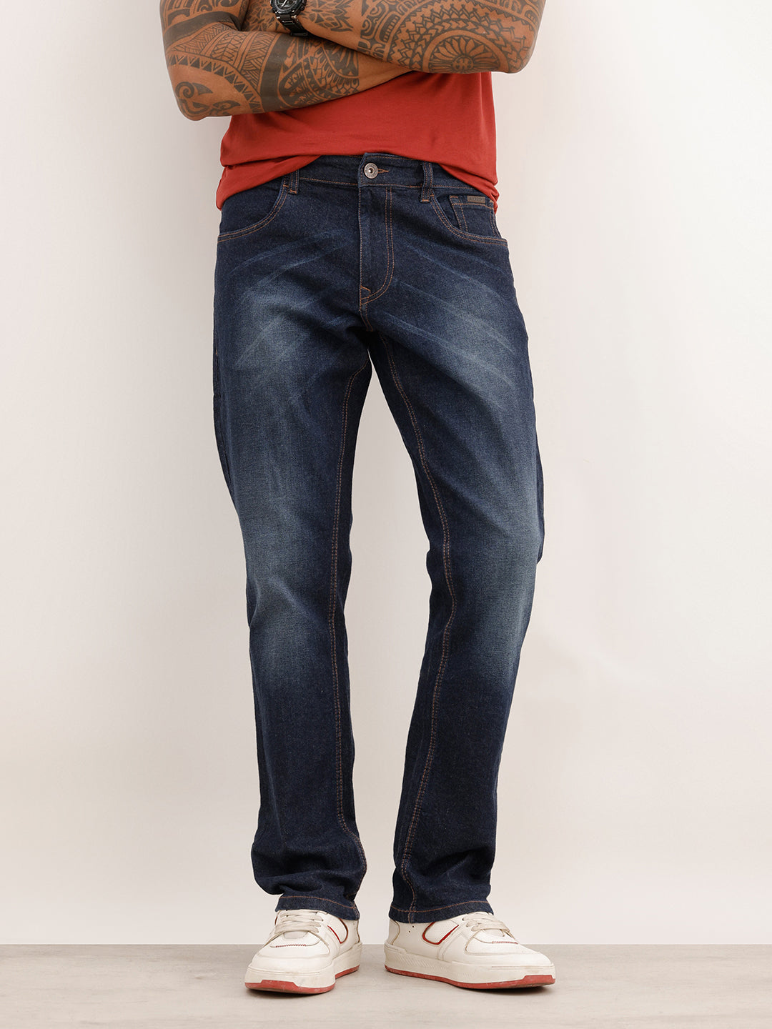 Faded Straight Fit Denim Jeans | Blue