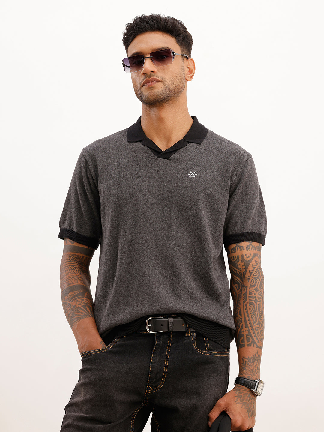 Regular Fit Flat Knit Polo T-Shirt | Blue