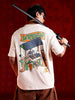 Oversized Black Cotton T-shirt with Graphic Accent | Beige