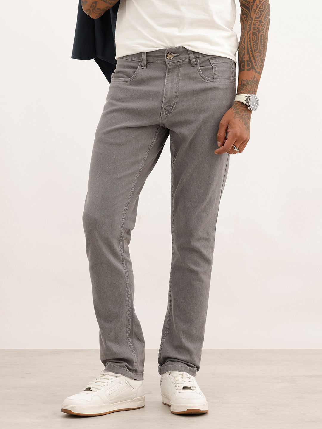 Solid Slim Fit Denim Jeans | Dark Grey