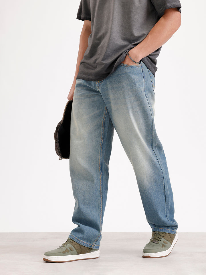 Loose Fit Light Faded Denim Jeans  | Blue