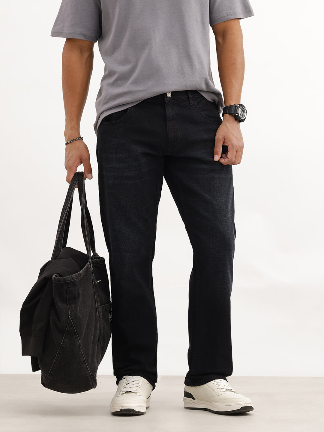 Faded Straight Fit Denim Jeans | Black
