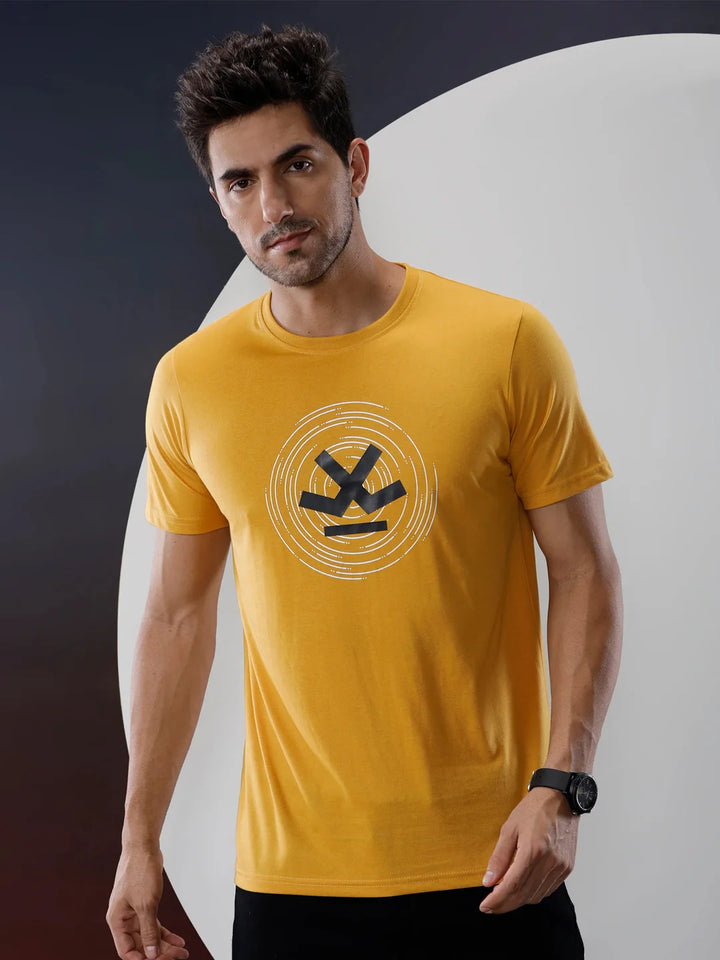 Basic Mustard Chest Print T-Shirt