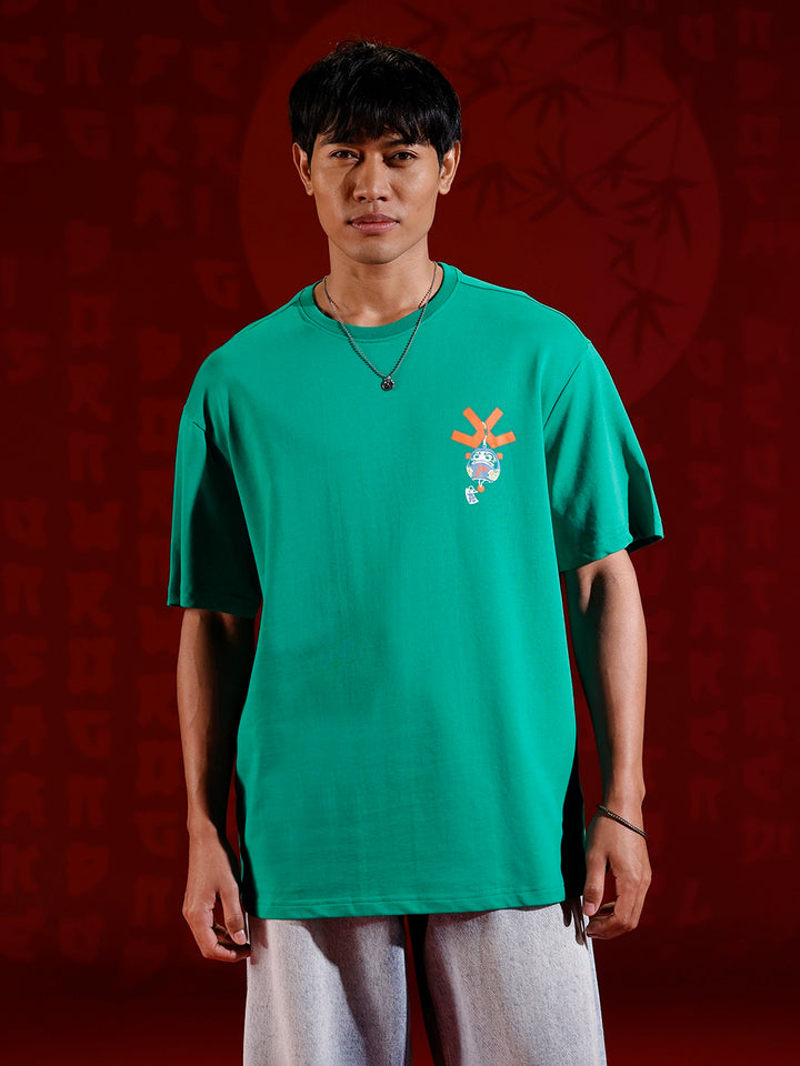 Playful chest print oversized T-shirt | Green