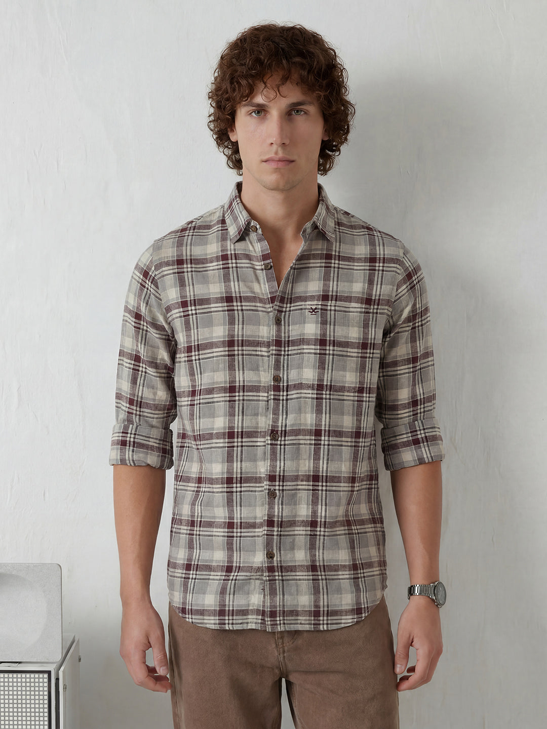 Regular Fit Checkered Shirt | Maroon