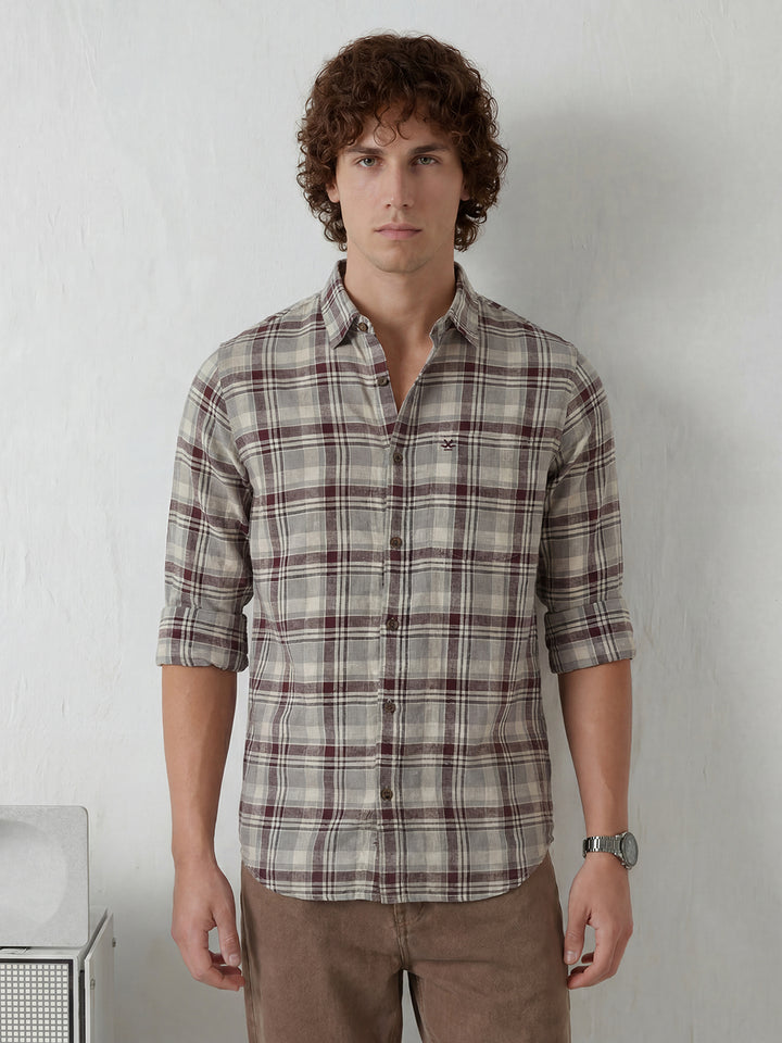 Regular Fit Checkered Shirt | Maroon