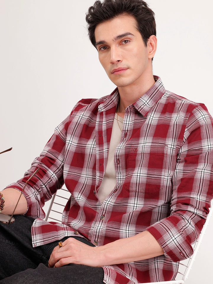 Slim Fit Checkered Shirt | Red