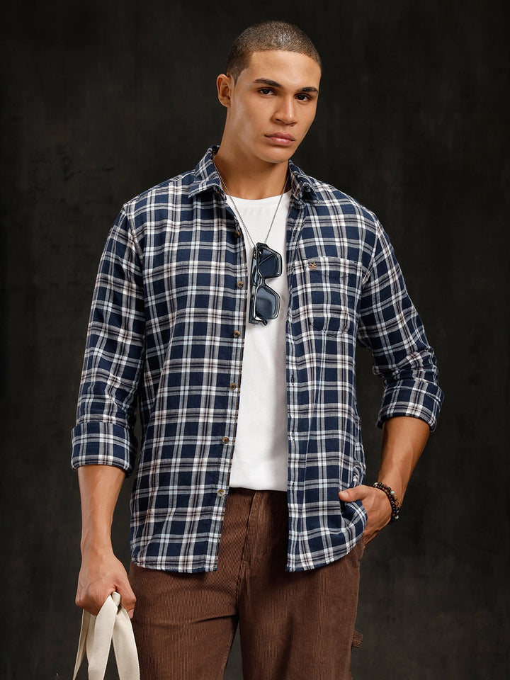 Checkered Full Sleeve Shirt  | Navy Blue