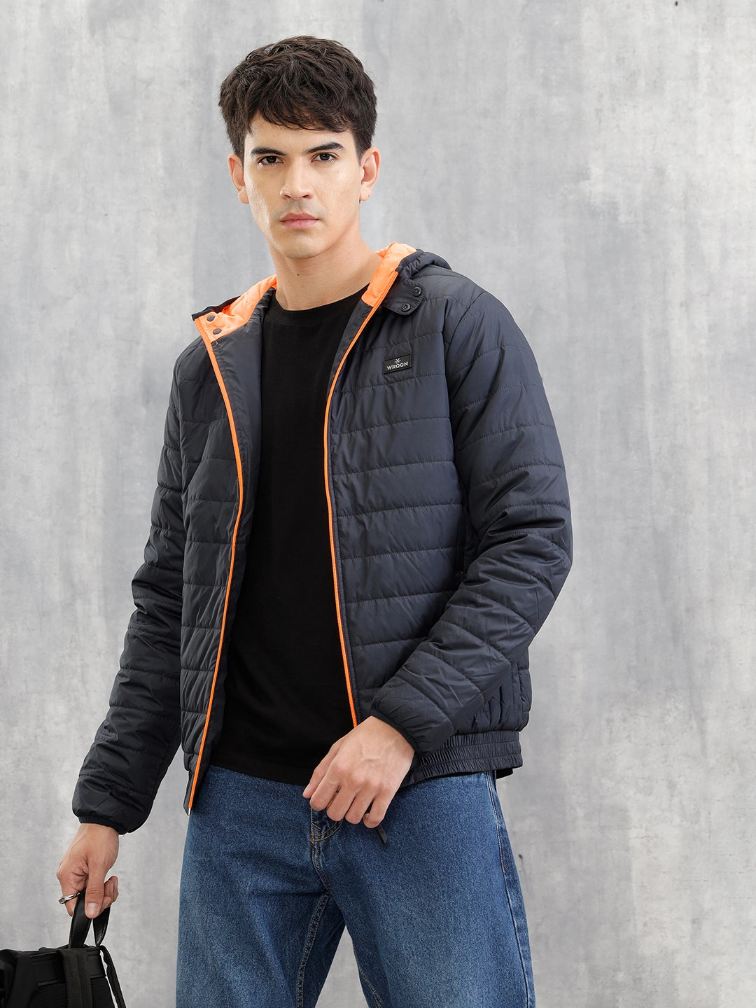 Hooded Puffer Bomber Jacket | Navy Blue