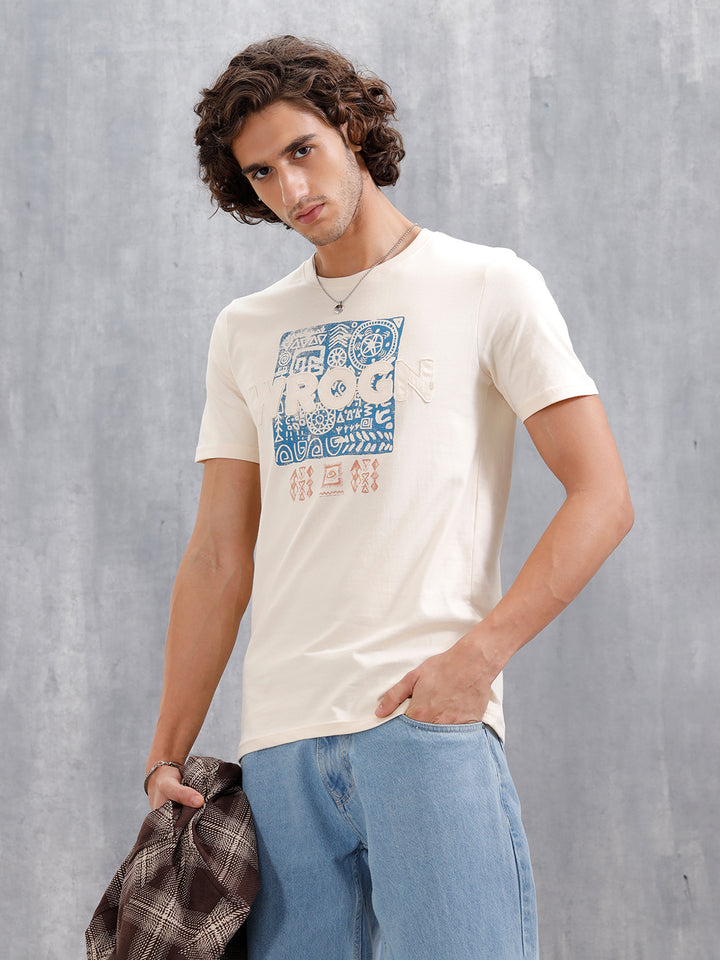 Ancient Markings Inspired Brand Carrier Slim Fit T-Shirt | Beige