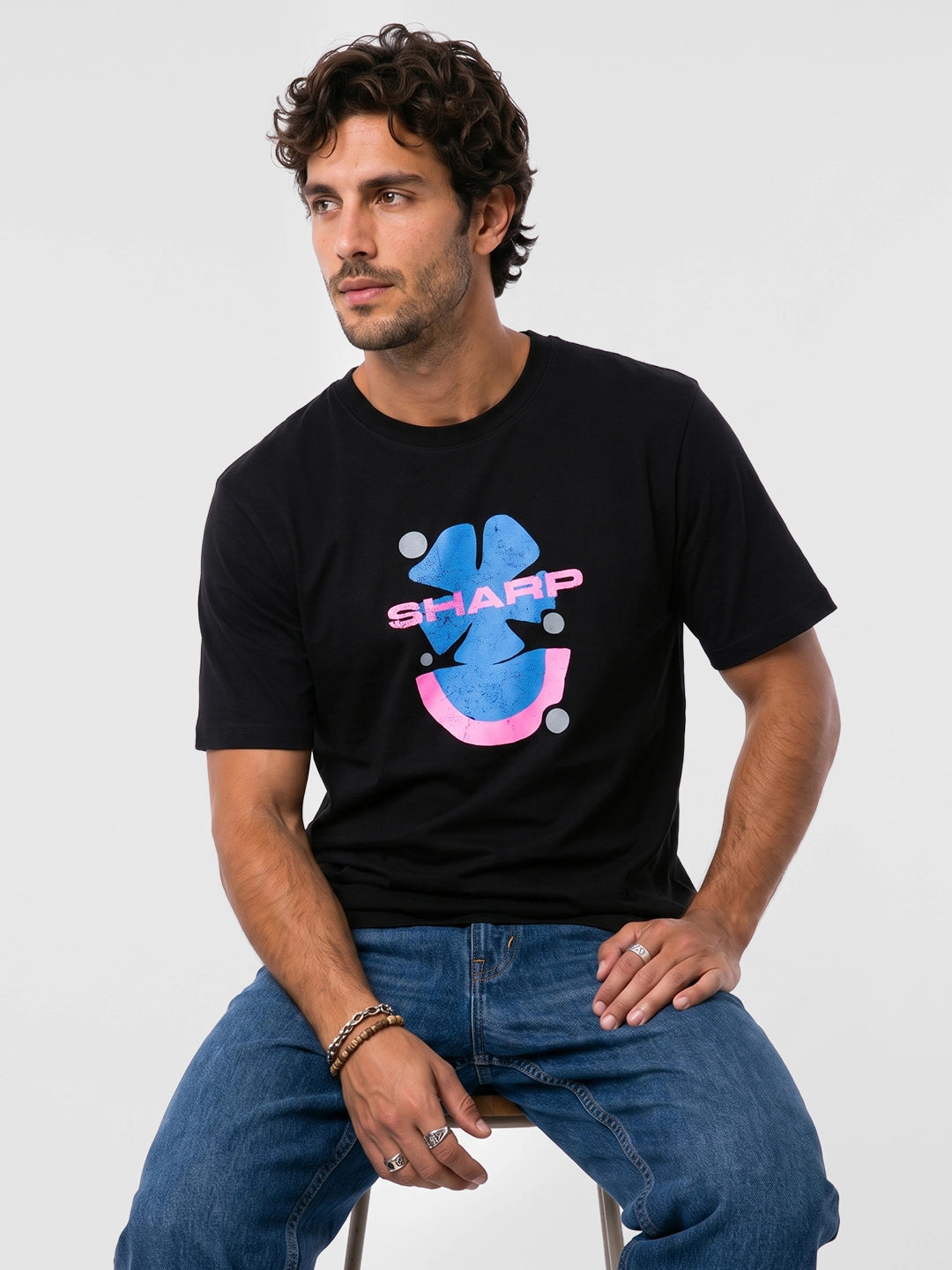 Slim Fit Placement Printed T-Shirt | Black