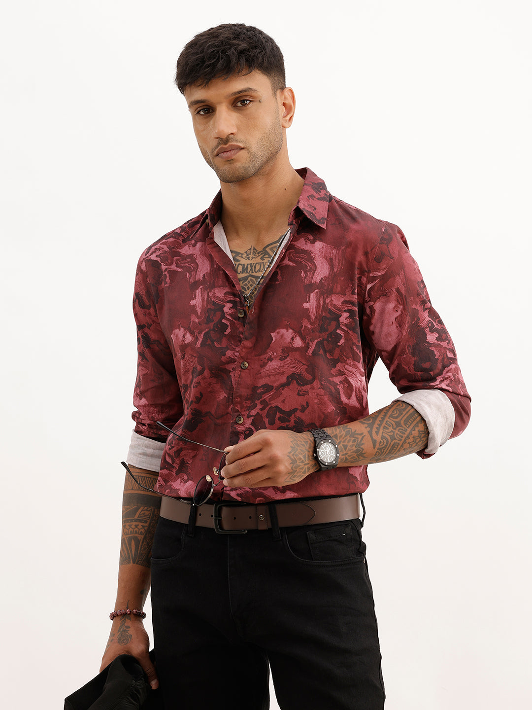 Slim Fit AOP Full Sleeve Shirt | Wine