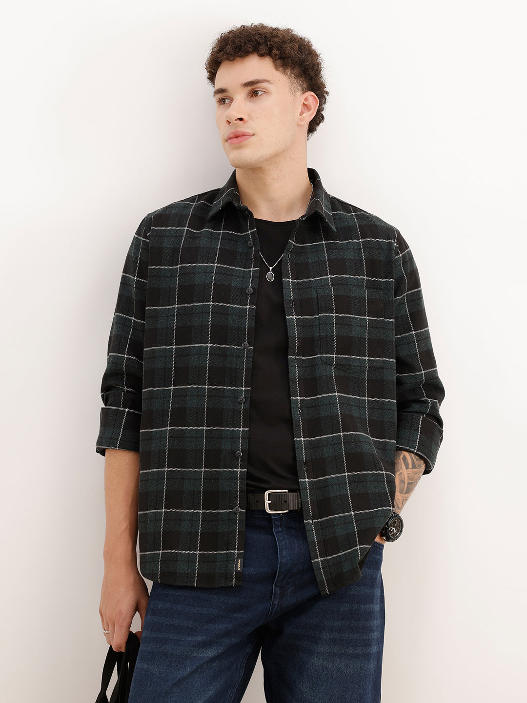 Slim Fit Full Sleeve Checkered Shirt | Dark Green | WSH02FSSL0330S