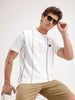 Siolid Slim Fit Pin Stripes Polo T-Shirt  | White