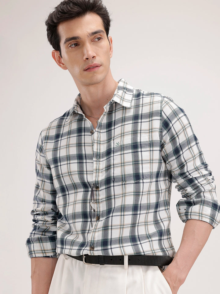 Regular Fit Checkered Shirt | White