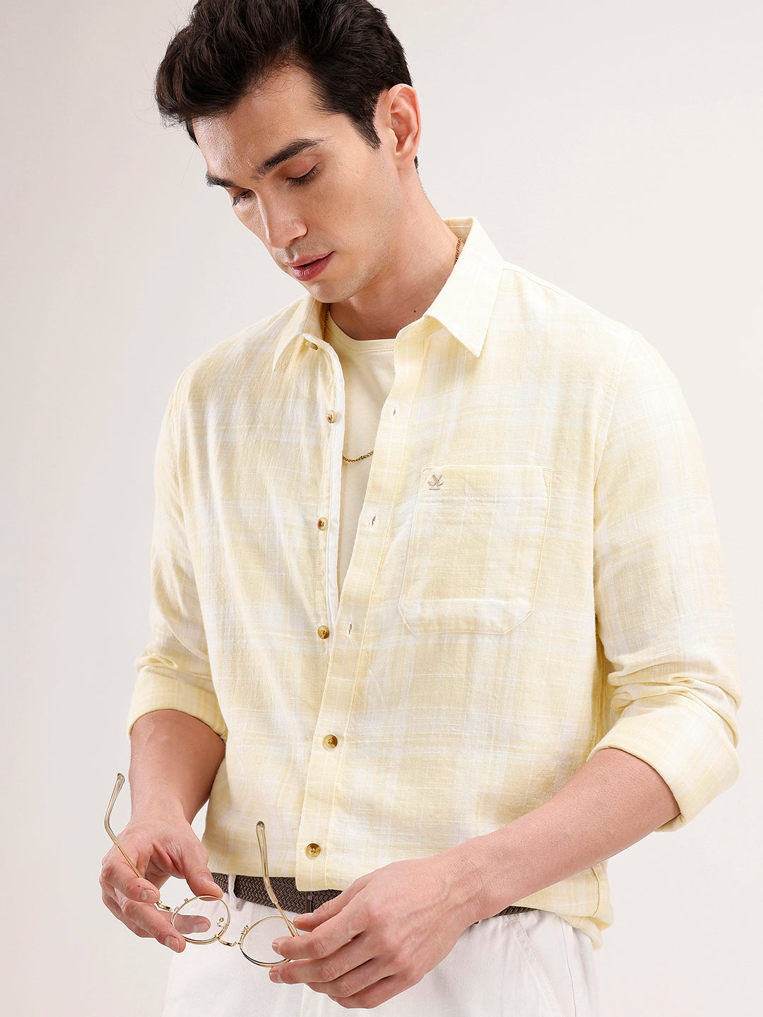 Slim Fit Checkered Shirt | Yellow