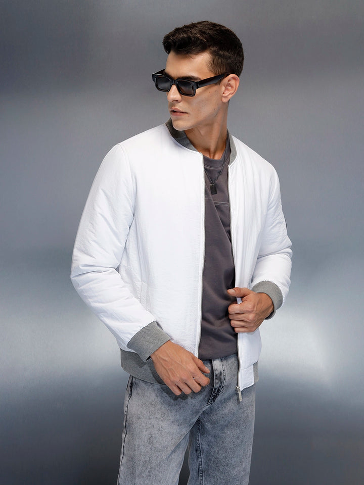 Men's Casual Slim Fit Bomber Jacket | Off White