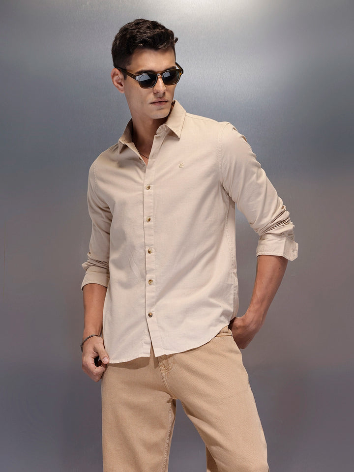 Men's minimal full sleeve shirt for everyday wear | Beige